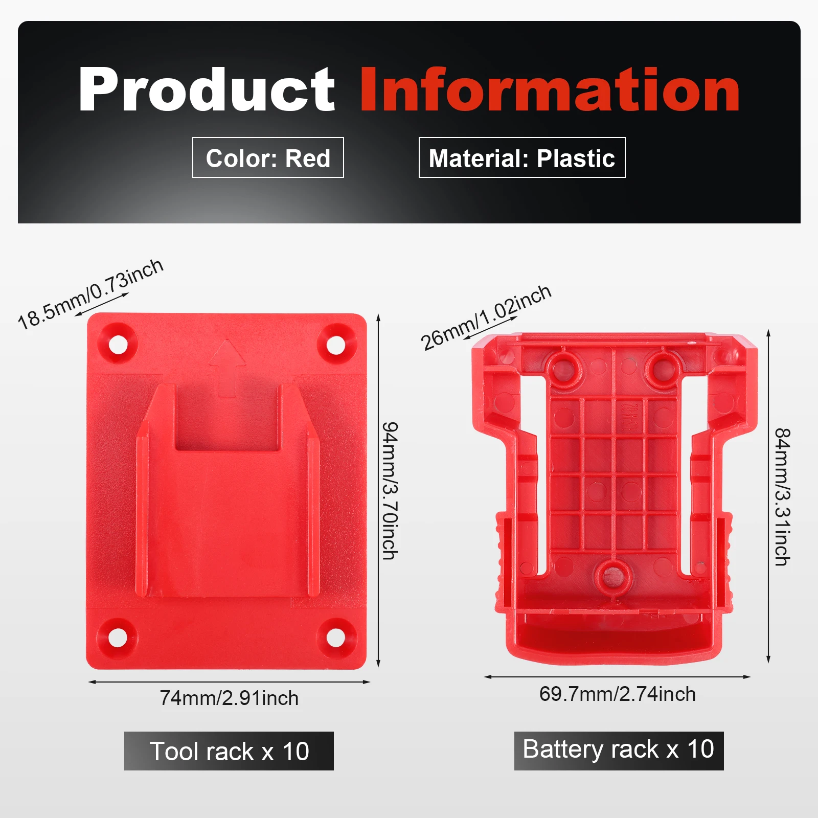 Suitable for Milwaukee M18 18V Wall Mount Hanger Battery Drill Tool Shelf with Screws 20pcs Tool Holders and Battery Holder