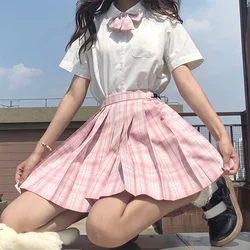 New Japanese School Uniform Korean Student Blouse Pleated Skirt Tie Full Set Girl Plaid Skirt Pink Uniforms For Woman