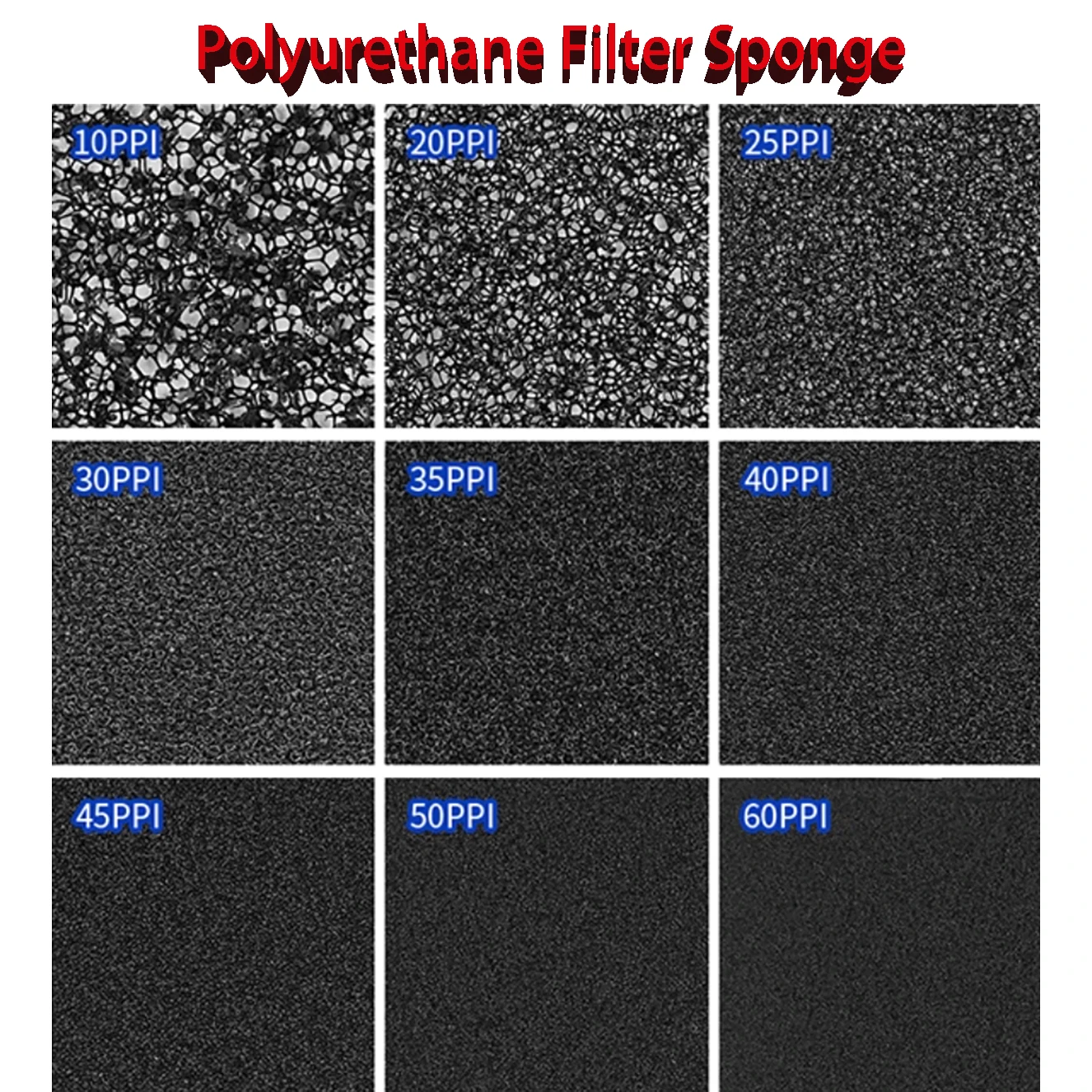 10ppi - 60ppi Полиуретановая фильтрующая