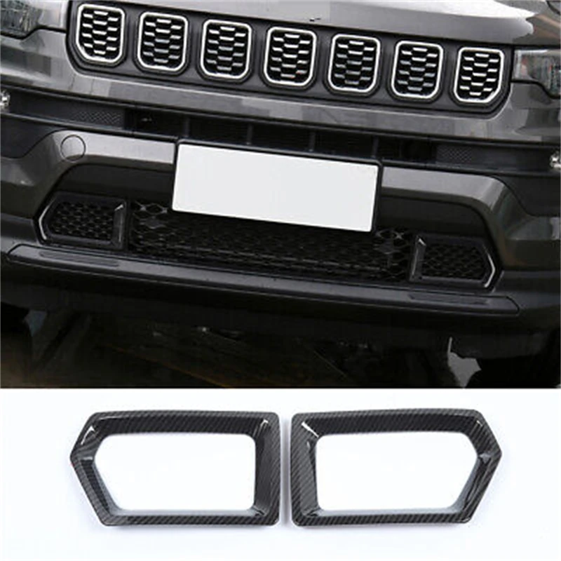 2 Pcs Car Front Bumper Grille Grill Cover Replacement For Jeep Compass 2021 2022 2023 Auto Exterior Frame Accessories