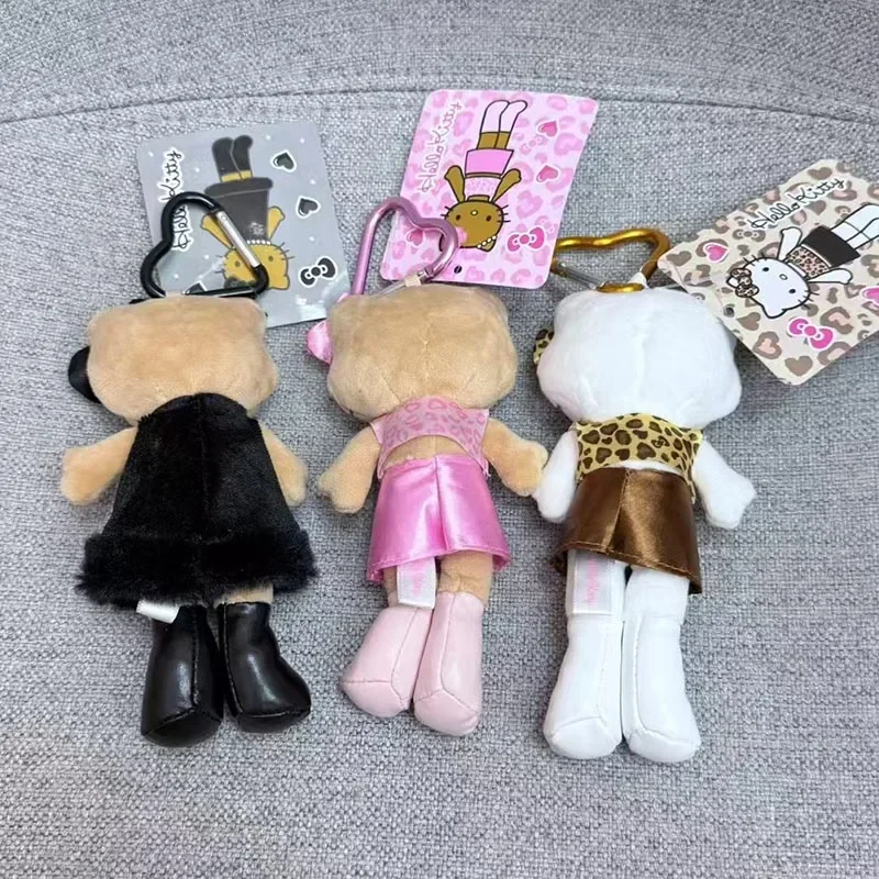 Pluszak Hello Kitty z okazji rocznicy, z długimi nogami, wzór panterki, czarne futro, uroczy brelok do torebki, zawieszka do kluczy dla kobiet, dziewcząt i fanów.