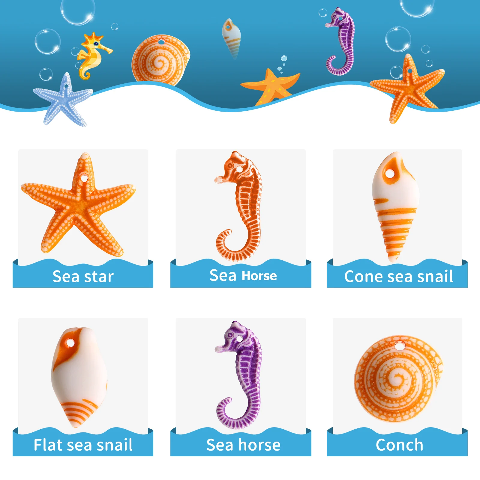 48pcs Marine Animals Decorations Mini Seahorse Sea Snail Conch Micro Landscape Ornaments Resin Sea Animals Decor (Random Color)