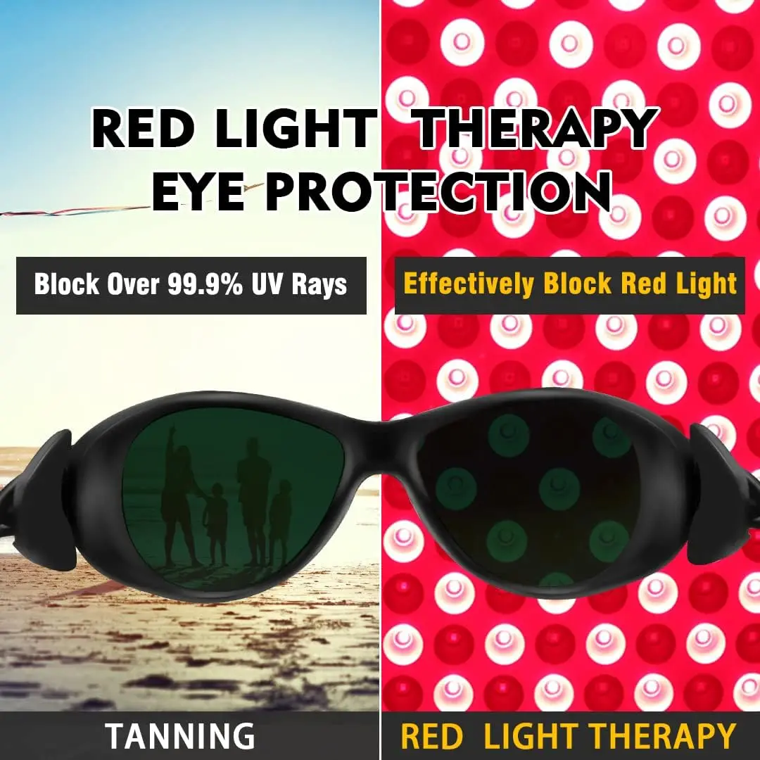 Red Light Therapy Glasses Eye Protection Tanning Goggles for 300-1500nm Red Infrared Light Protection
