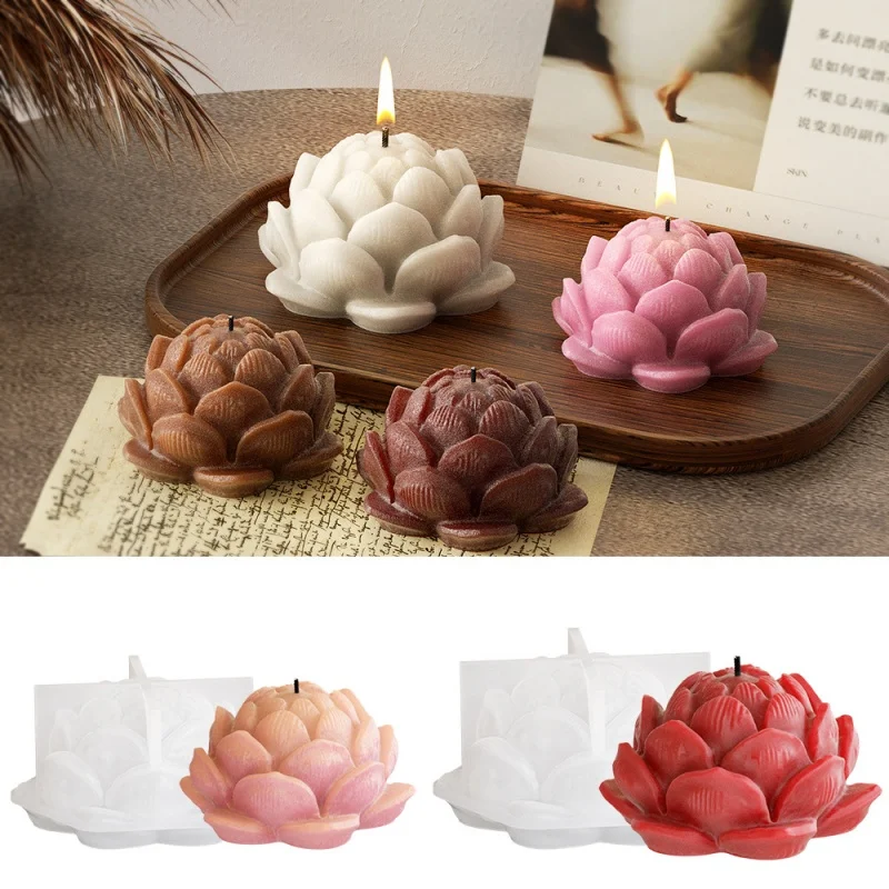 3D Lotus Candle Silicone Mold DIY Carved Flower Shape Aromatherapy Handmade Soap Epoxy Resin Molds Home Decor Crafts Making Tool