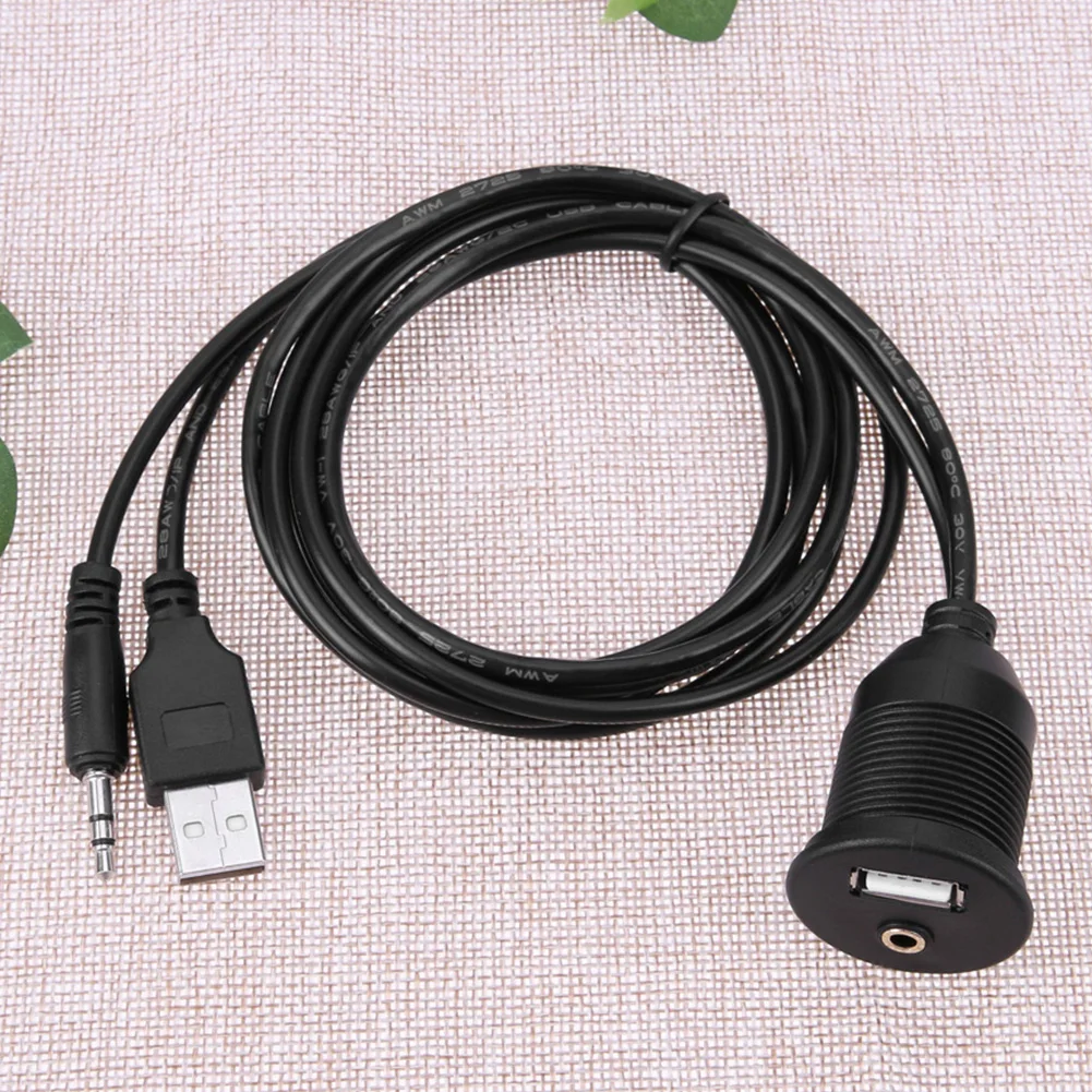 Car Dashboard Moto USB 2.0 3.5mm M/F AUX Lead Extension Cable