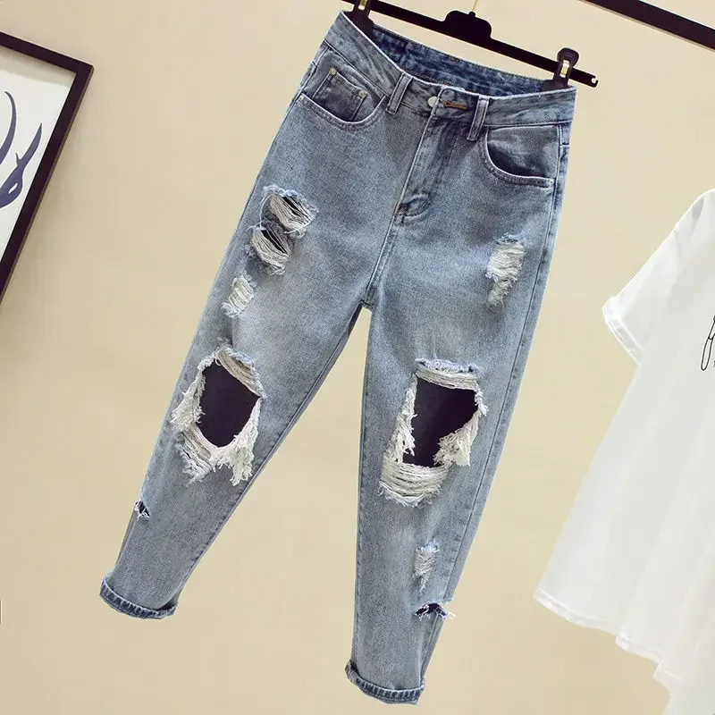 2020 spring summer autumn new Big size women fashion casual Denim Pants woman female ripped jeans for women BA6