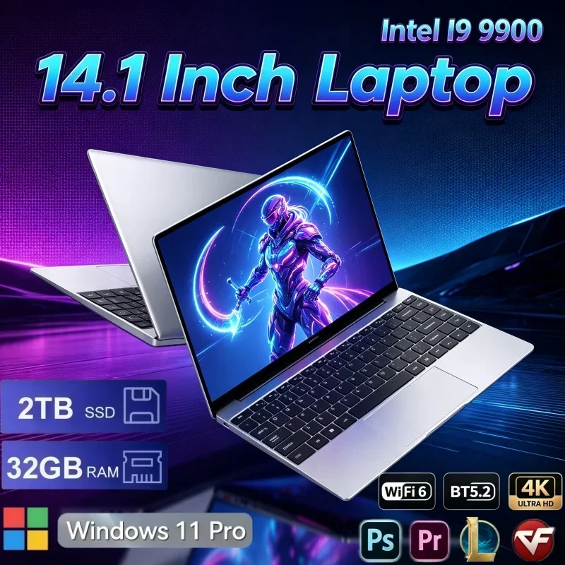 2026 New Arrival 14.1" High‑Speed Intel Core I9‑9900 Windows 11 32GB RAM 2TB SSD Notebook For Home Daily Internet Surfing Work