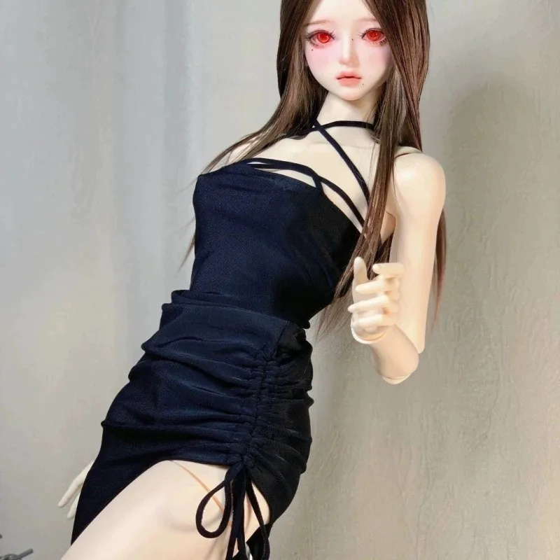 1/4 Scale BJD Doll Black Halter Sling Dress Pure‑allure Drawstring Bodycon Sexy Fitted Doll Outfit Fashionable Doll‑clothing