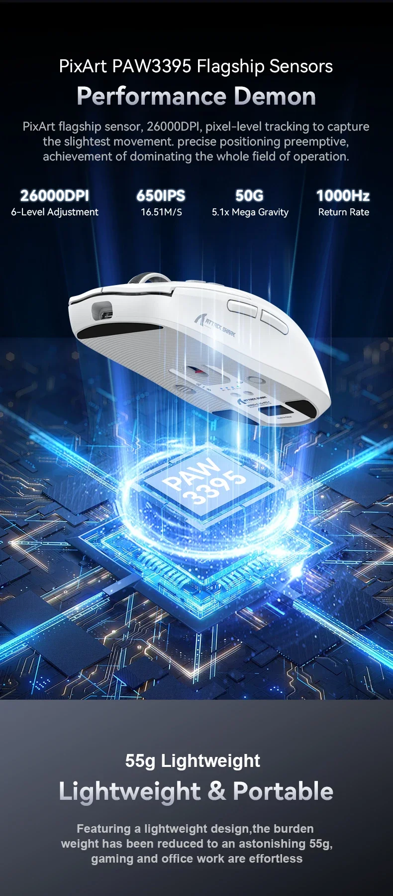 어택 샤크 X2 X6 X11 블루투스 마우스, 트라이 모드 연결, RGB 터치 마그네틱 충전 베이스, 매크로 게이밍 마우스,  PAW3395 - AliExpress