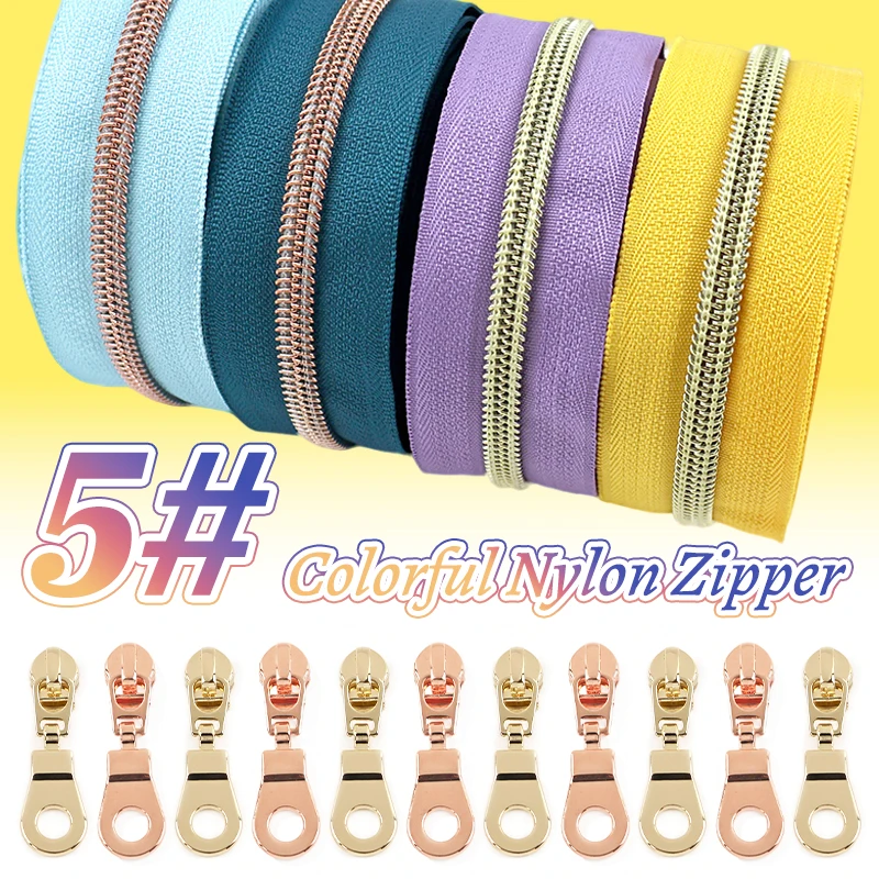 

5/10Meters 5# Nylon Zippers+Slider Garment Jacket Decor Zipper Puller Bags Pocket Replace Zips Repair Kits Sewing Accessories