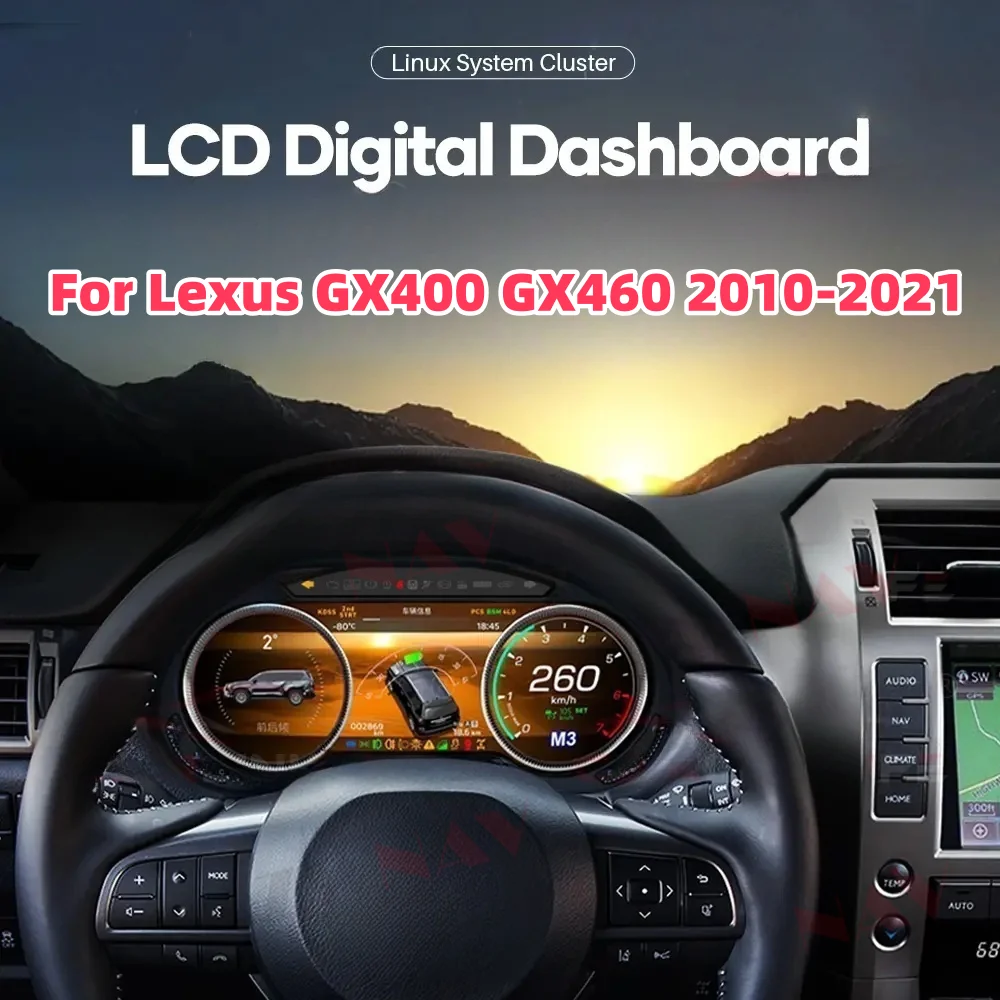 12.3'' Virtual Digital Cluster For Lexus GX400 GX460 2010-2021 LCD Dashboard Panel Speed Meter Cockpit Instrument Linux Stereo