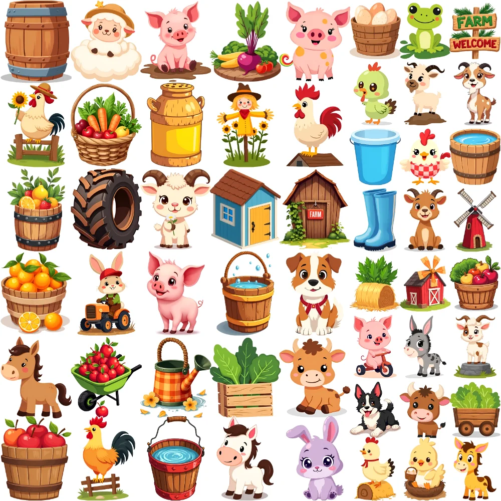 

63pcs Temporary Tattoo Chickens Waterproof Long-lasting Body Stickers Pigs Fruits Temporary Tattoo Stickers Farm Animals