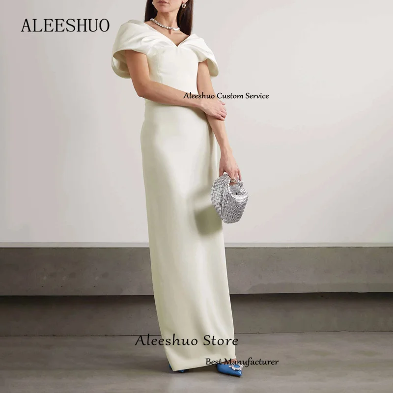 Aleeshuo elegante abito da ballo in raso dritto abito da sera a pieghe con spalle scoperte abiti da sera con scollo a v e spacco da donna