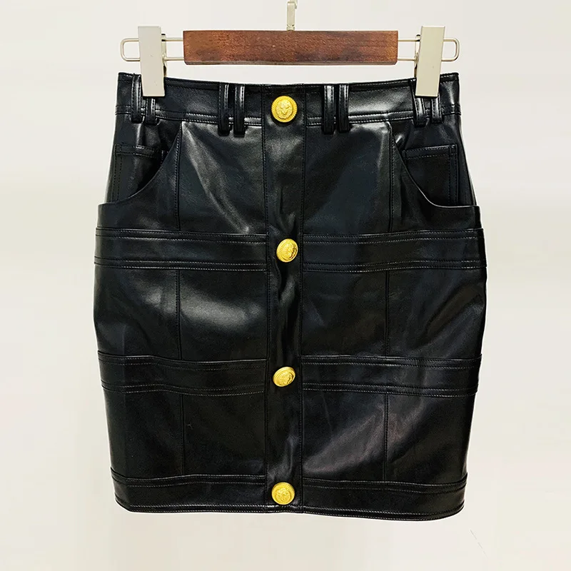 

2024 New Star Fashion Lion Button Splicing Bag Hip Leather Half Short Skirt