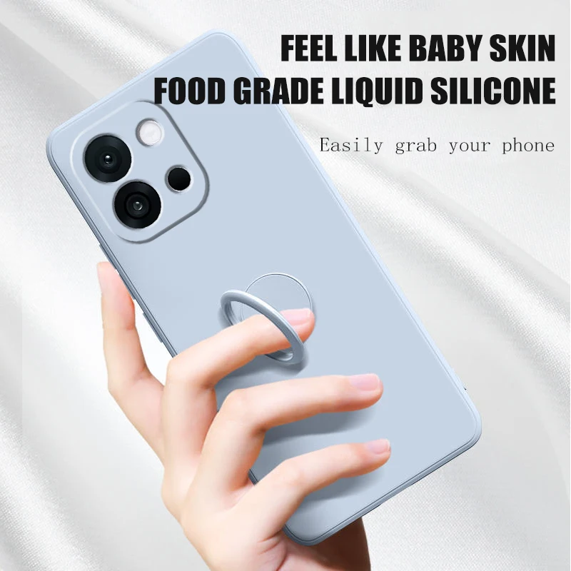 Case voor OnePlus 13T Case Vloeibare Siliconen Ring Stand Telefoon Shell Coque voor 13R 12 Cover Shockproof Funda bumper Back Case