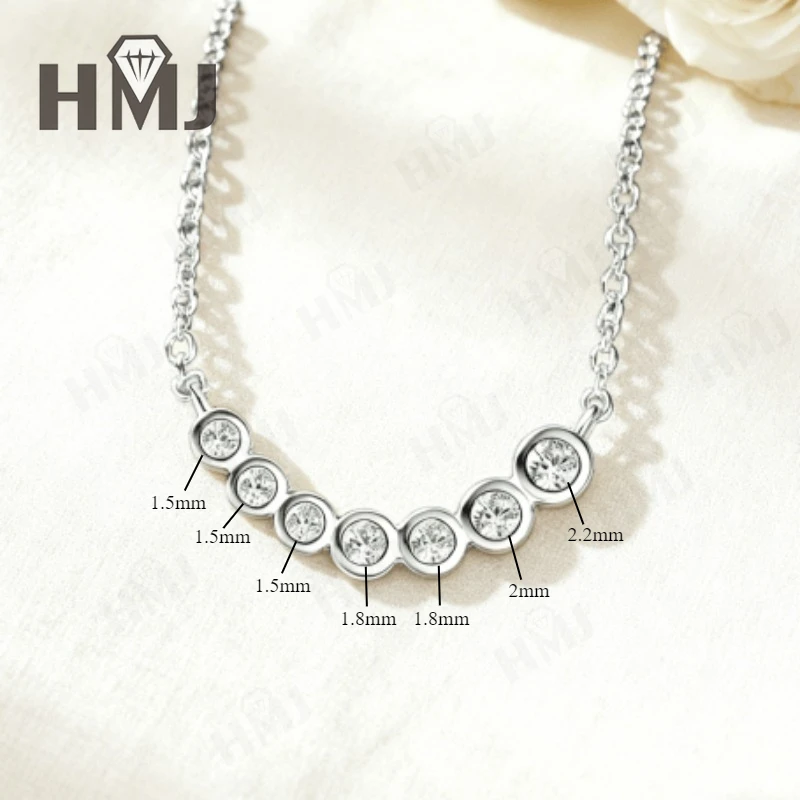 Zeven ronde ketting met ronde rand en D-kleur Ronde Moissanite S925 verguld wit geel rosé gouden ketting Verloving Kerstmis Dagelijks