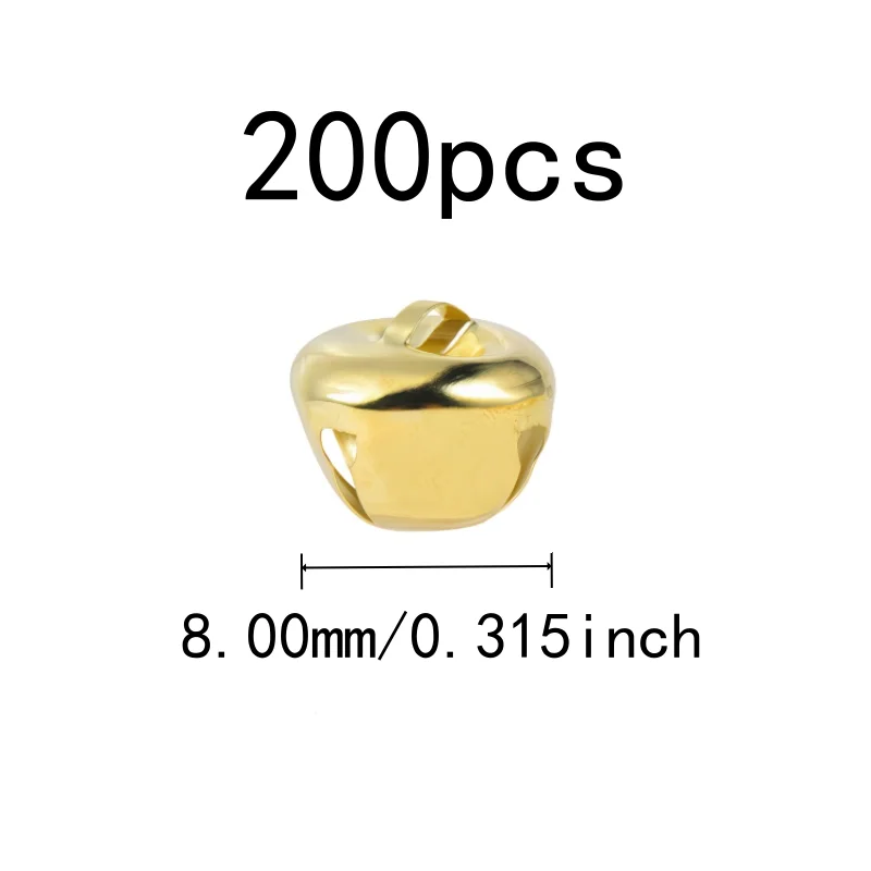 Metal Alloy Material 8mm Metal Craft Bells 200 pcs, perfect for Pet Collar Charm, Clear Crisp Sound, Multipurpose, Gold