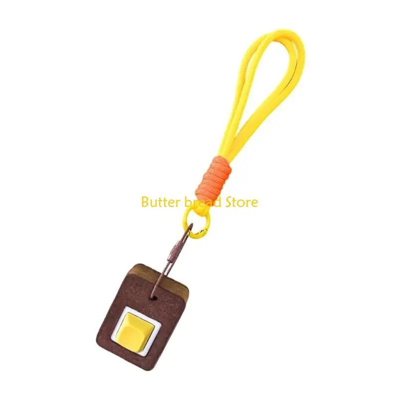 W89C Handcrafted Wooden Button Keychain Gift For Adults Kids Clicking Sound Stress Relief Toy With Reusable Phone Strap