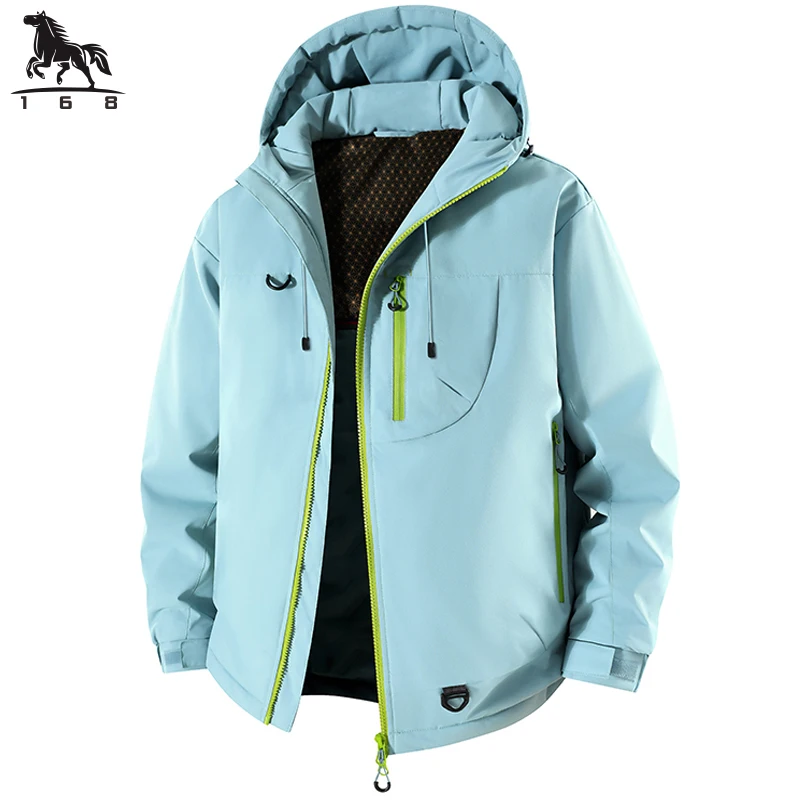 

Jacket Mens Spring autumn New men jacket Solid color hooded Jackets casual coat Men's business coats Size M-4XL Hat detachable