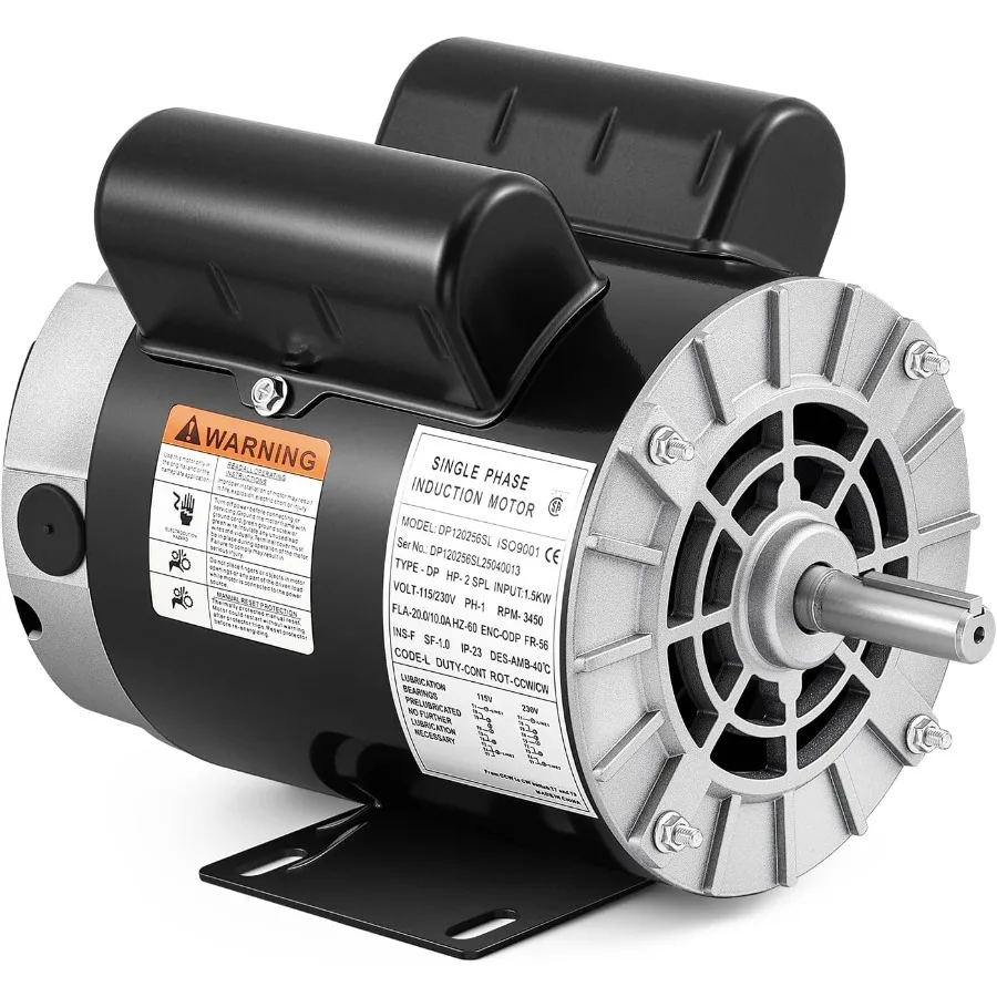 

2HP Air Compressor Motor 56 Frame 3450RPM Single Phase Electric Motor with 5 8 Keyed Shaft 1.88 Shaft Length CCW CW Rotation 11