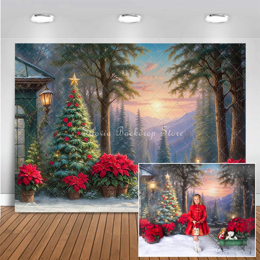 

Sunset On Yuletide Lane Photo Background Kids Portrait Photography Backdrop Winter Snow Christmas Photocall Photo Studio Props