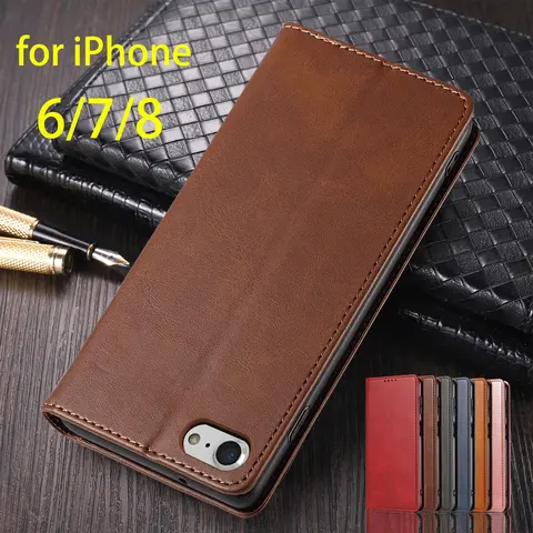 Leather Case for Apple iPhone 6 7 8 4.7" Card Holder Holster Magnetic Attraction Cover Wallet Flip Case Capa Fundas Coque
