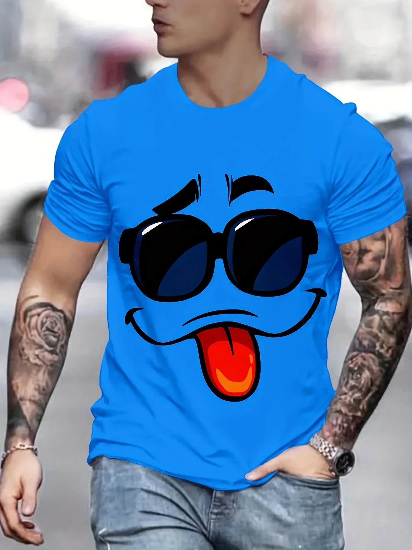 Summer Men's Fashion 3D Smiley Face Print T-shirt Outdoor Sports Fast Dry Breathable Leisure Fun Large Size Trend Short Sleeve