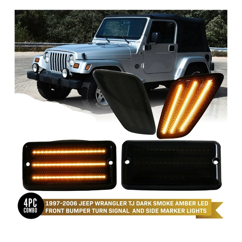 4Pcs Car  Turn Signal Light Fender Side Marker Bumper Light For Jeep Wrangler TJ Chassis 1997-2006 55155629AC 55155628AC