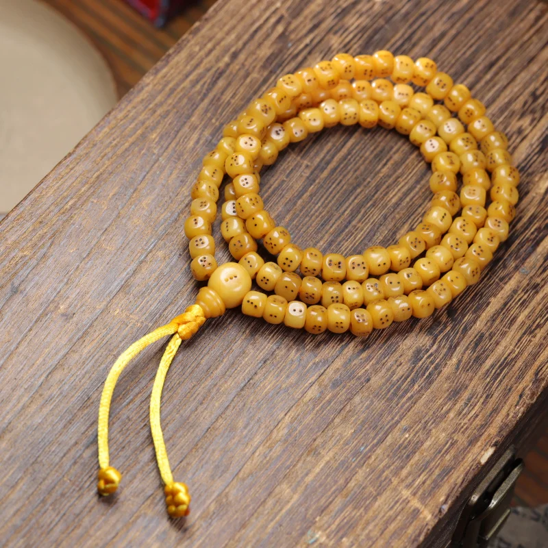 Natural Primary Color Tibetan Coated Pulp Ox Bone Type 108 Bead Chain Oily 108 Dice Beads Bracelet