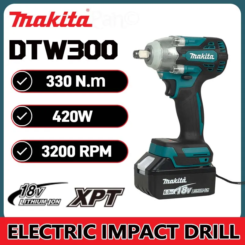 

Бесщеточный аккумуляторный ударный гайковерт Makita 3200 об/мин, 1/2 дюйма, шуруповерт, электроинструмент для аккумулятора Makita 18В