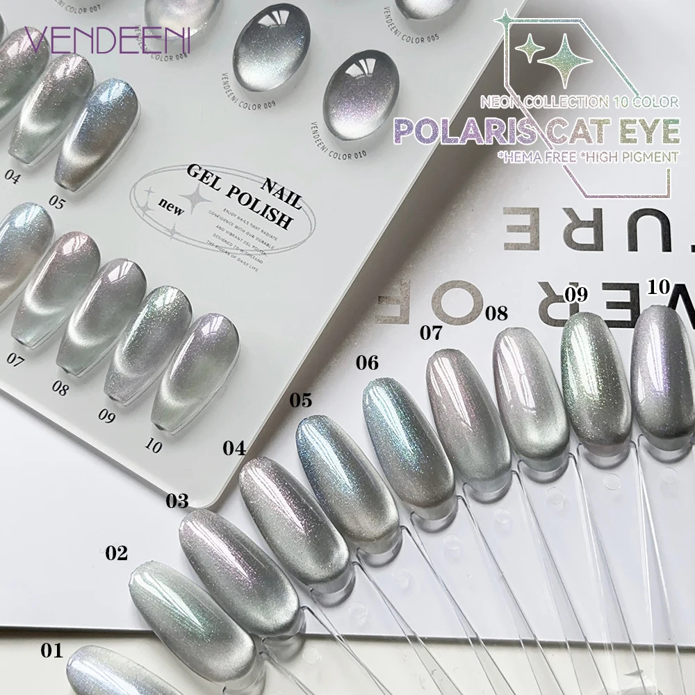 Vendeeni 10 kleuren/set ijs transparant Cat Eye gel nagellak UV LED grijs zilver kristal manicure nagellak met kleurenkaart