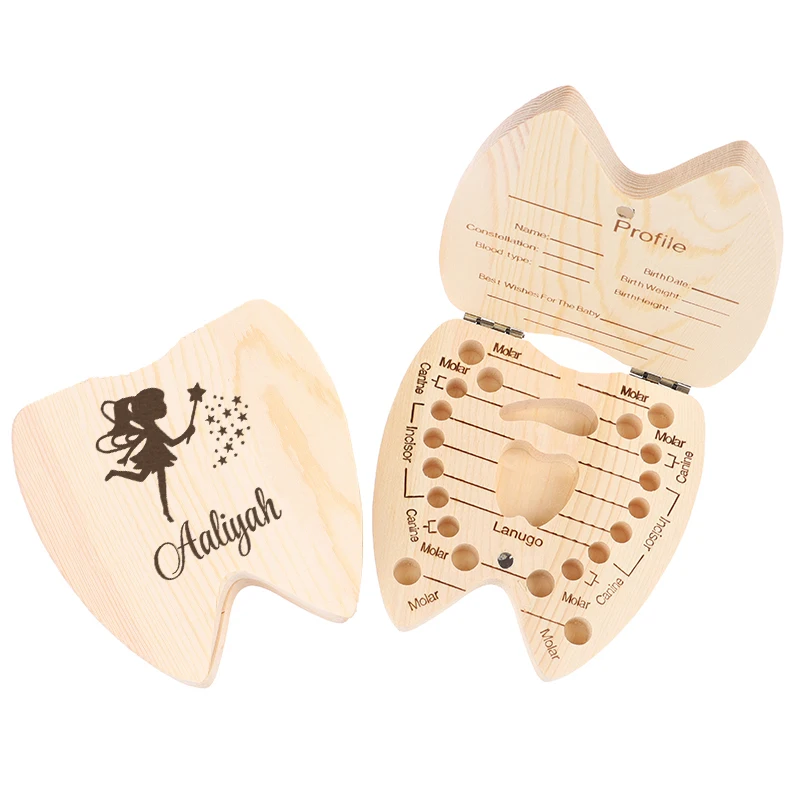 Personalized Tooth Fairy Stars Wood Tooth Holder Wooden Tooth Box Keep Teeth Baby Boxes Spanish Tooth Fairy Box