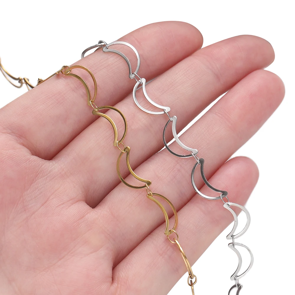 

1 метр/лот, цепочка из нержавеющей стали с луной, расшитая бисером, золотого/стального цвета, цепочка из бисера для изготовления ювелирных изделий, браслет, ожерелье, аксессуары