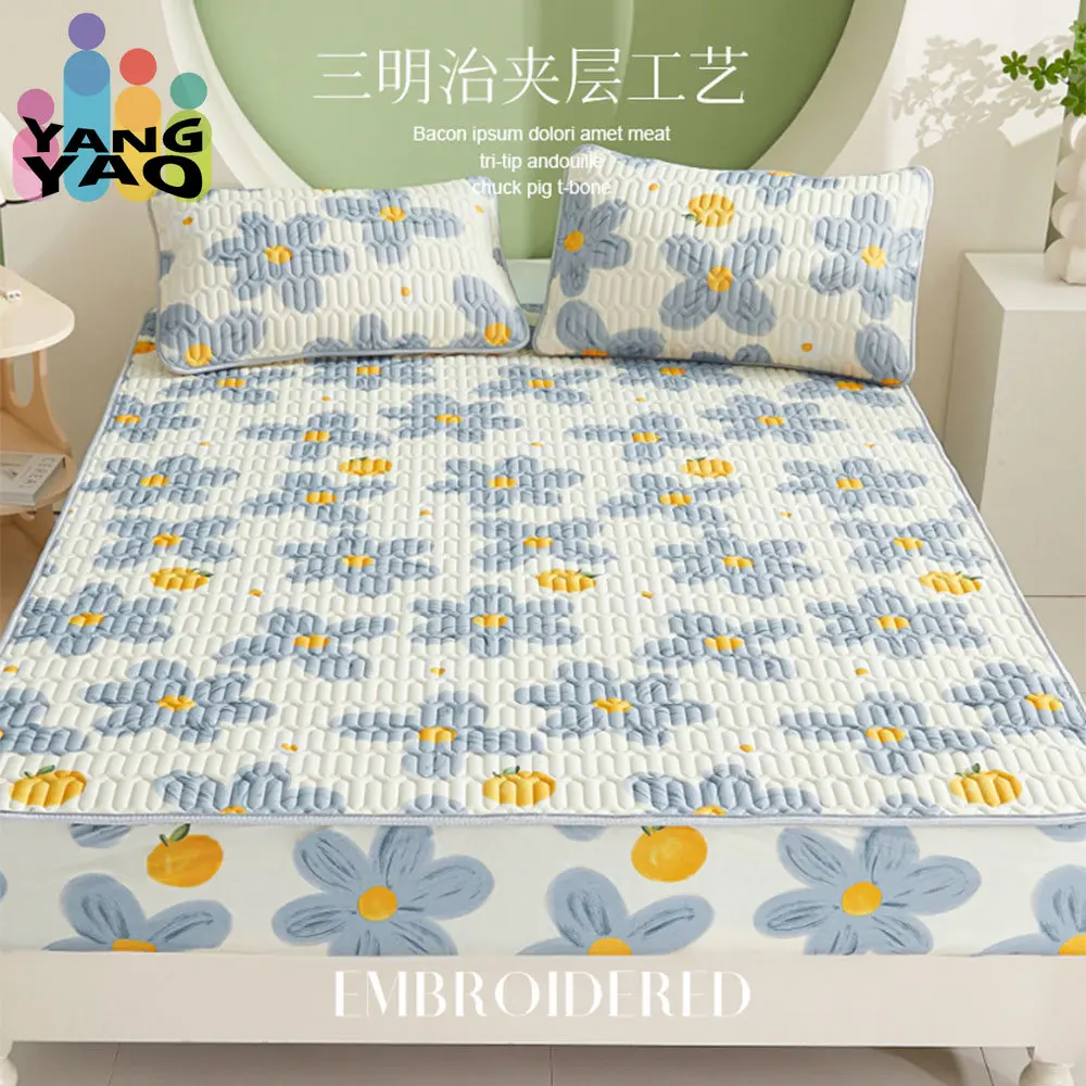 

Summer Cool Mat Sleeping Latex Mattress Cover Fitted Sheets Set Bed Protector Pad Ice Silk Air Conditioner Mat Beddings Double