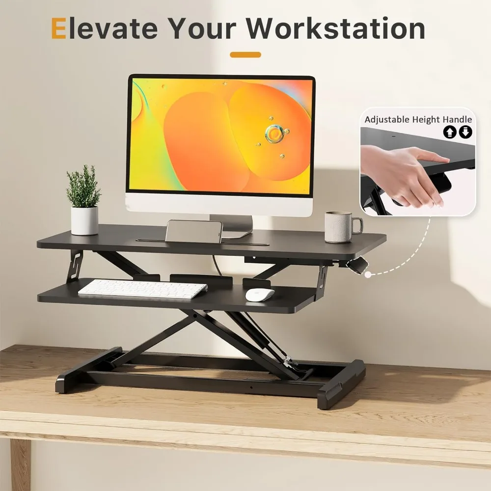 Altura ajustável em pé Desk Converter, Sit Stand Up Desk Riser com bandeja do teclado, Desktop Workstation Riser, 28"