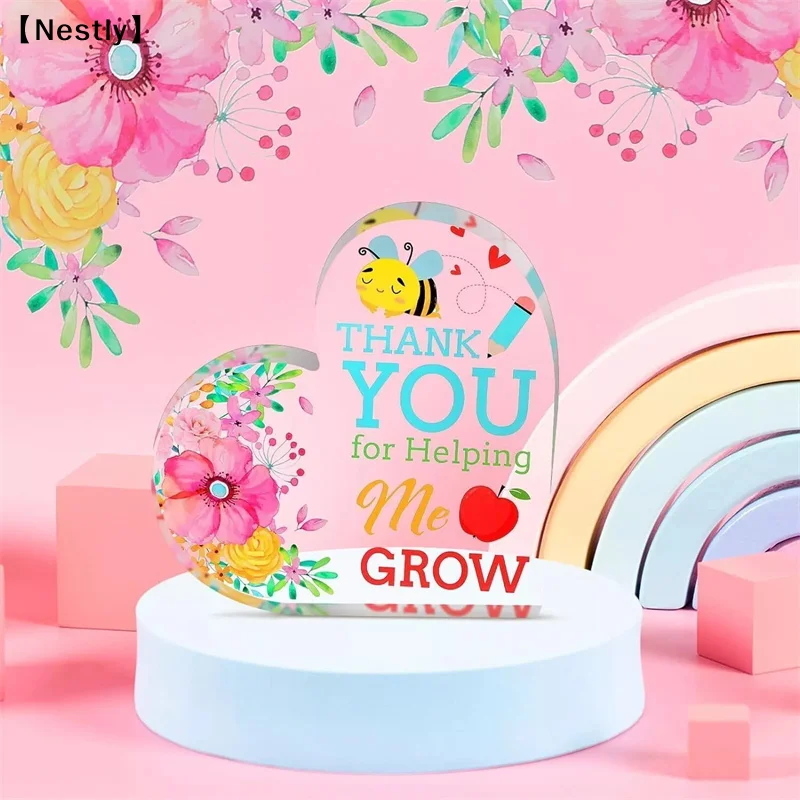 1PC Acrylic Heart Plaque For Teacher's Day Gifts, Best Teacher Ever Thank You,Paperweight Keepsake For Teacher Anniversary〔Nest〕