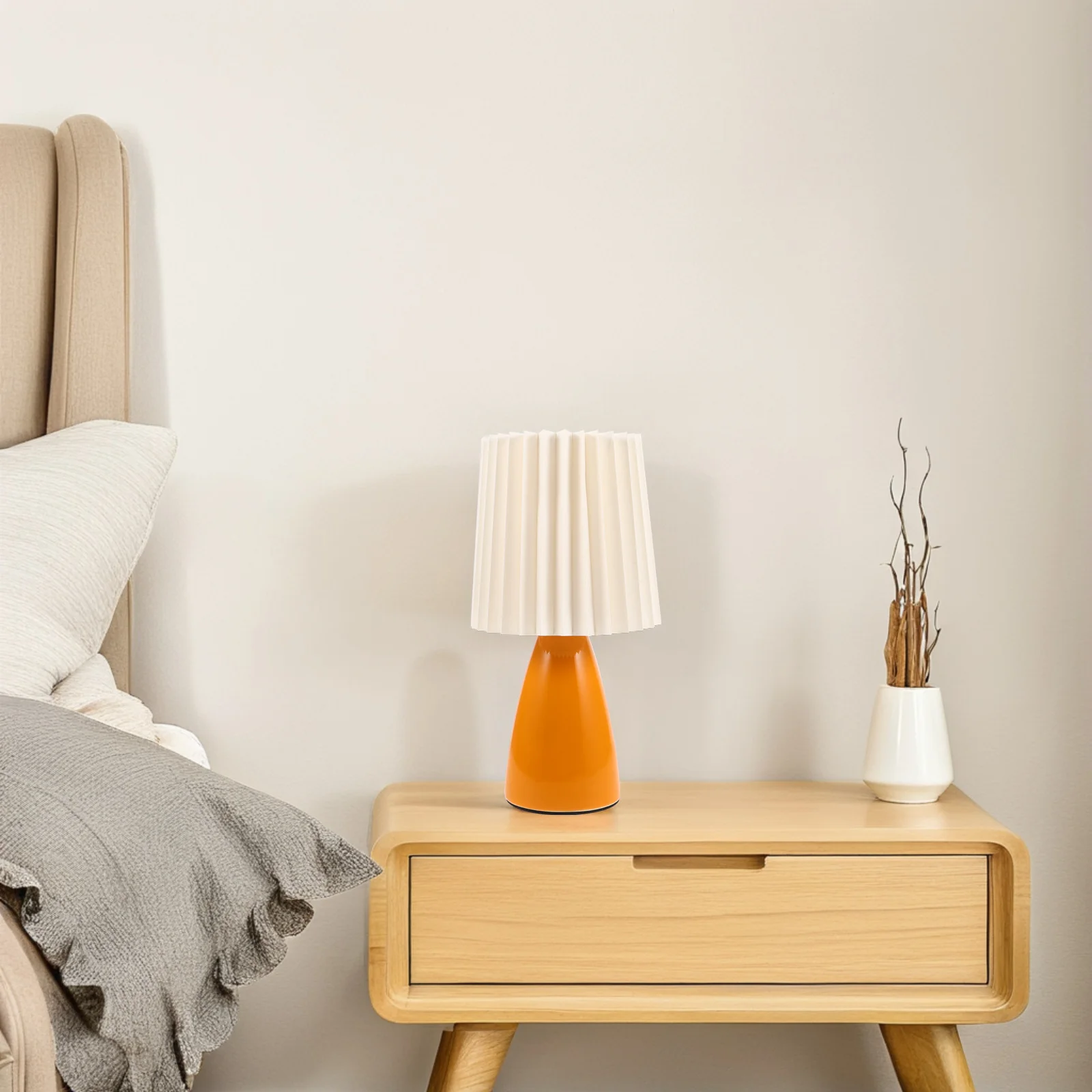 

Vintage Pleated Ceramic Nightstand Table Lamp Nordic Style Decorative Light Bedside Bedroom Living Room Office