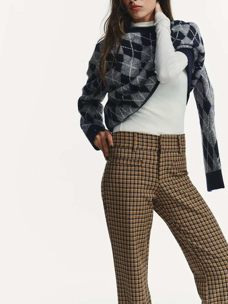 

Faionable Knitted Sweater V-ne Diamond Pattern New Arrival Winter 2025 Women's Clothing Ele Sweet Sle Casual Loose ...