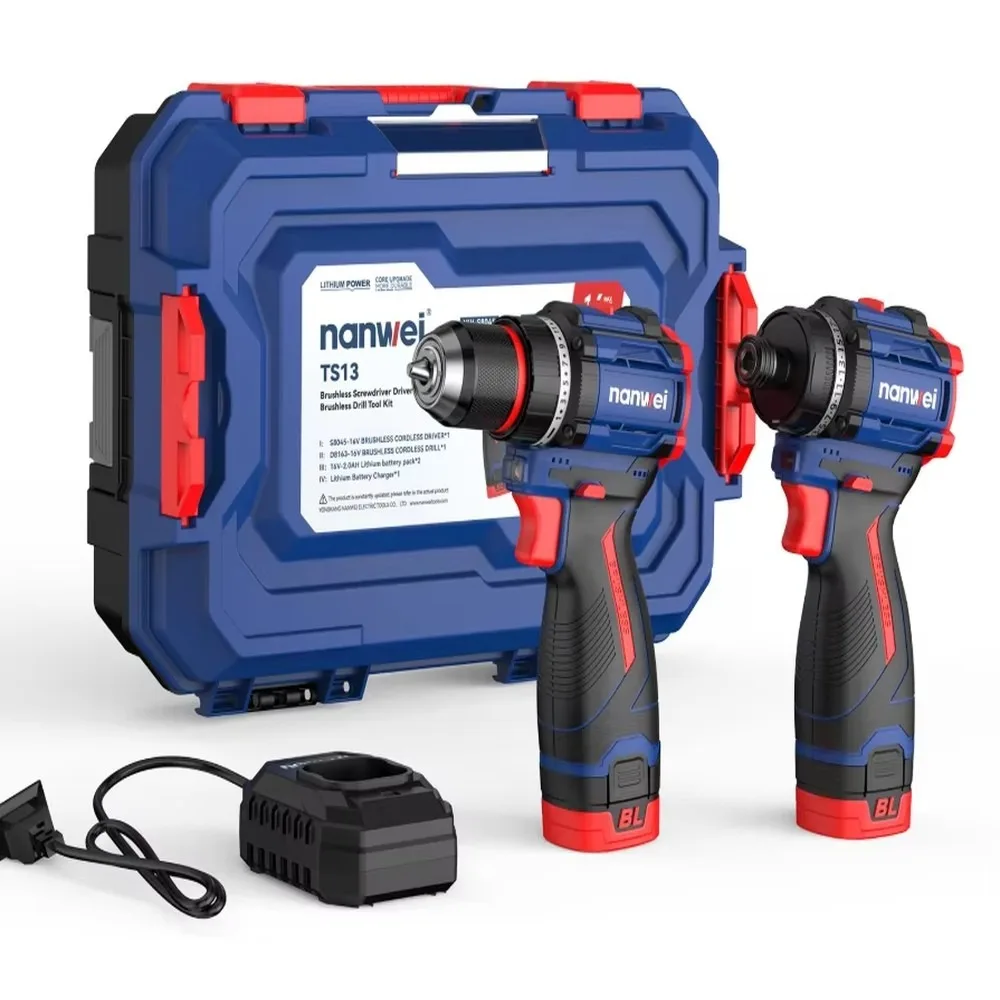 2-in-1 Brushless Cordless Drill & Screwdriver Set Rechargeable Li-ion Power Tool Kit Factory Direct Supply