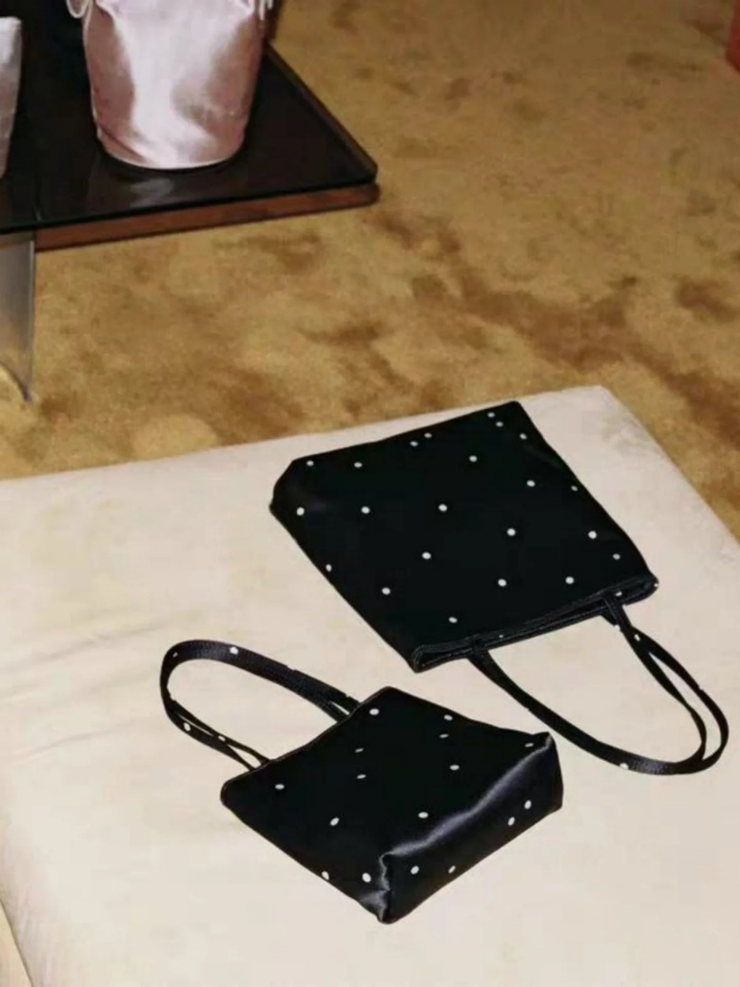 

Bla Polka Dot Hai Handbag Retro Square Bag oulder Bag Sensation Music Score Satin Bread Large Size Soft Acetate Fiber