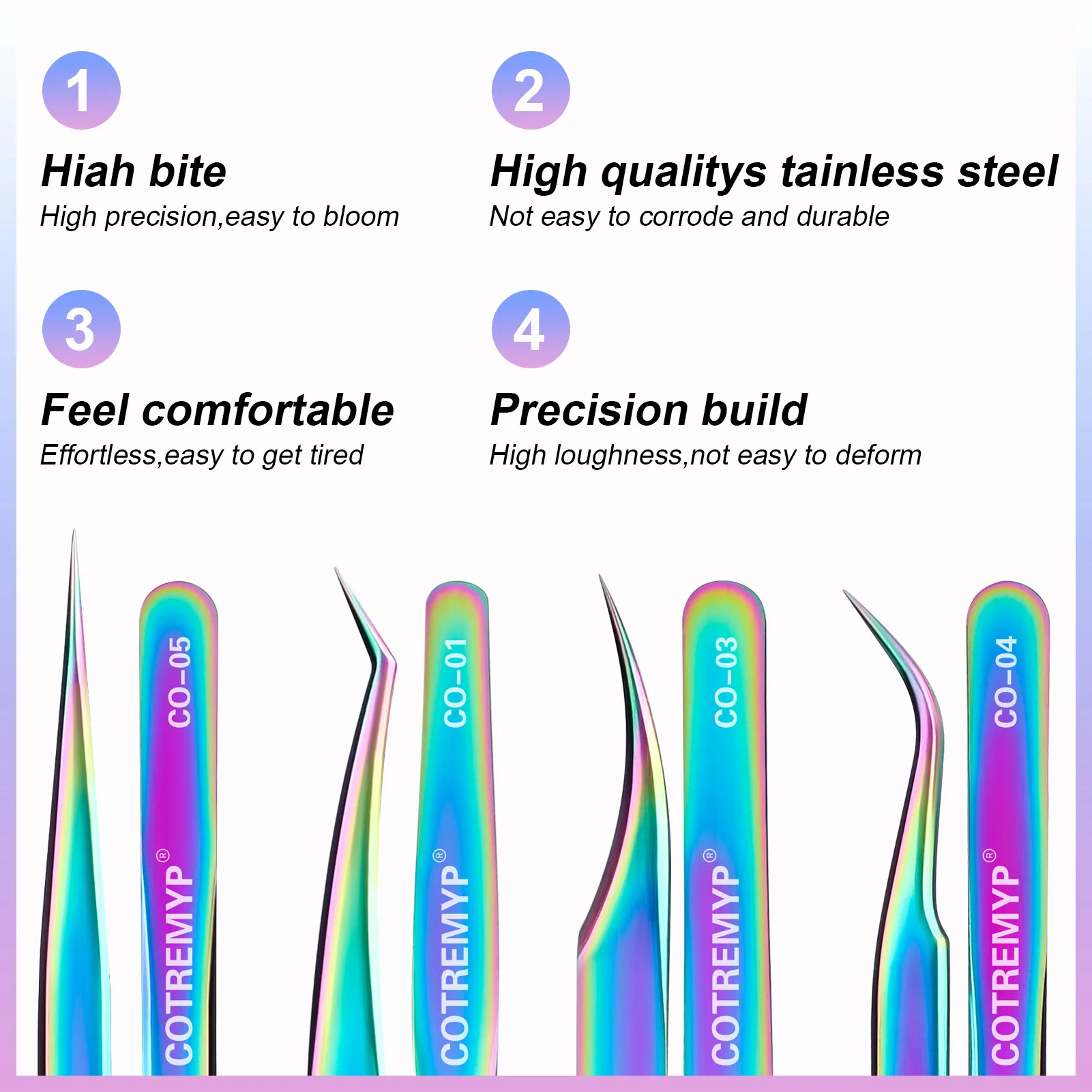 Professional lash tweezers fiber tip sets High Quality Colorful titanium False Eyelashes Extension Tweezer for Volume Fans Tools