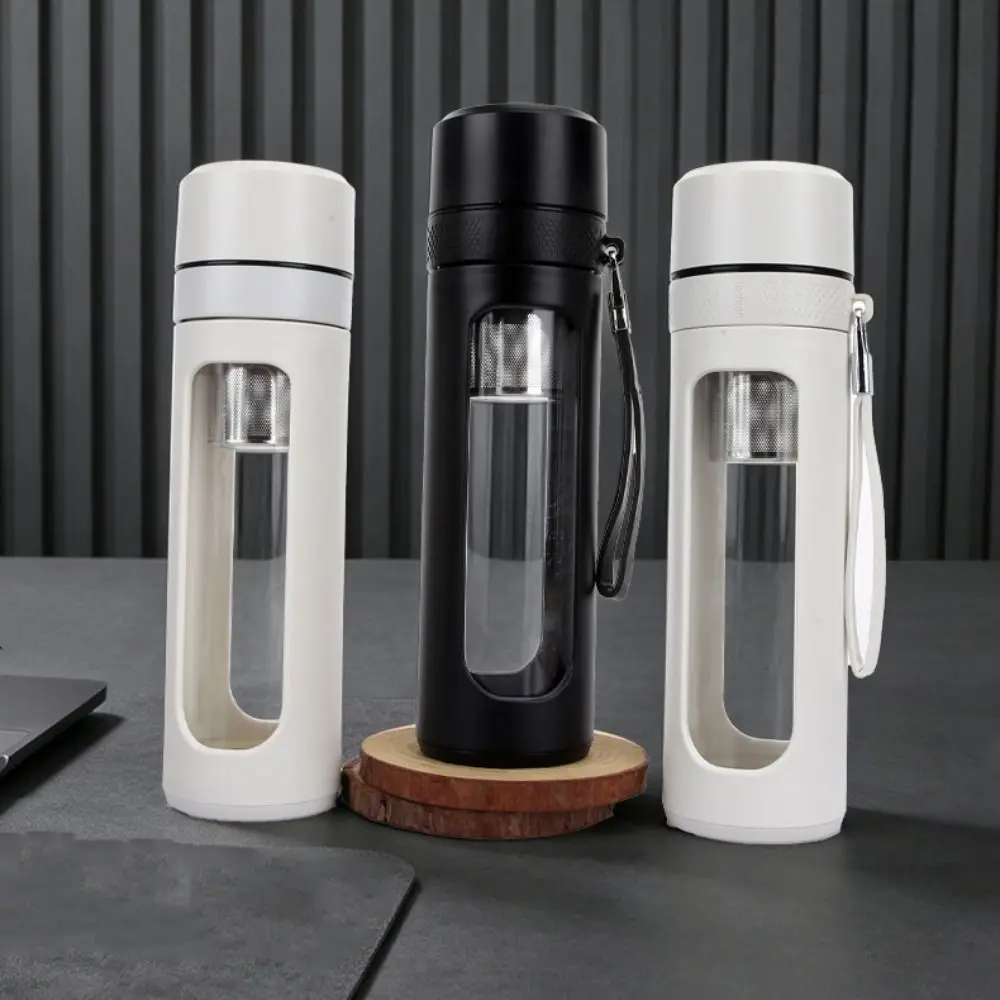 Anti-Scald Glass Water Bottle One Click Opening Heat-Resistant Infuser Tumbler Large Capacity Drop-Proof Tea Water Cup Car Use