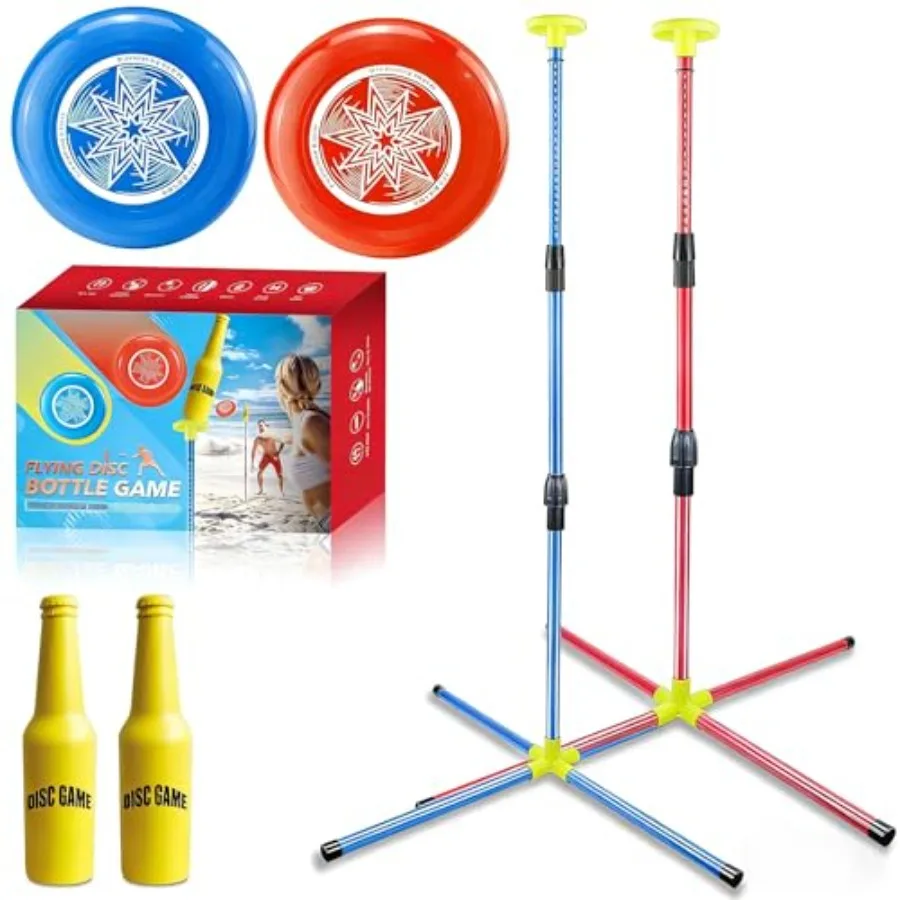 Outdoor Flying Disc Game Set Bottle Game with Height Adjustment Button und Score Tracker Outdoor Polish Horseshoes Game Set for