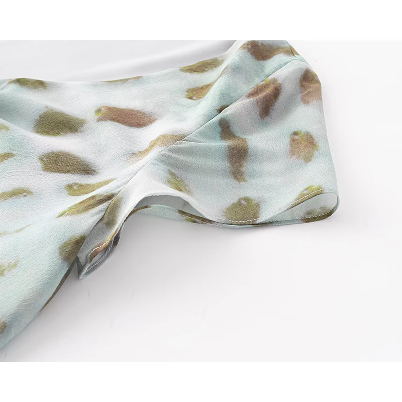 YENKYE 우아한 소녀 짧은 소매 V 넥 프린트 a 라인 미디 여름 드레스 세련된 레이디 홀리데이 가운 파티 드레스