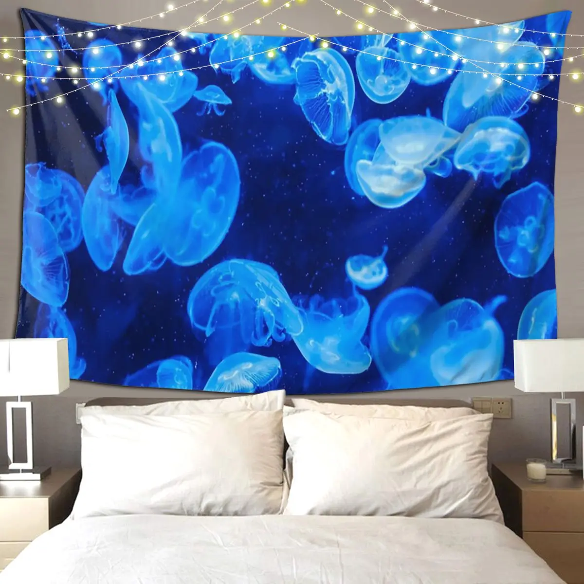 Glowing Jellyfish Tapestry Funny Wall Hanging Aesthetic Home Decoration Tapestries for Living Room Bedroom Dorm Room