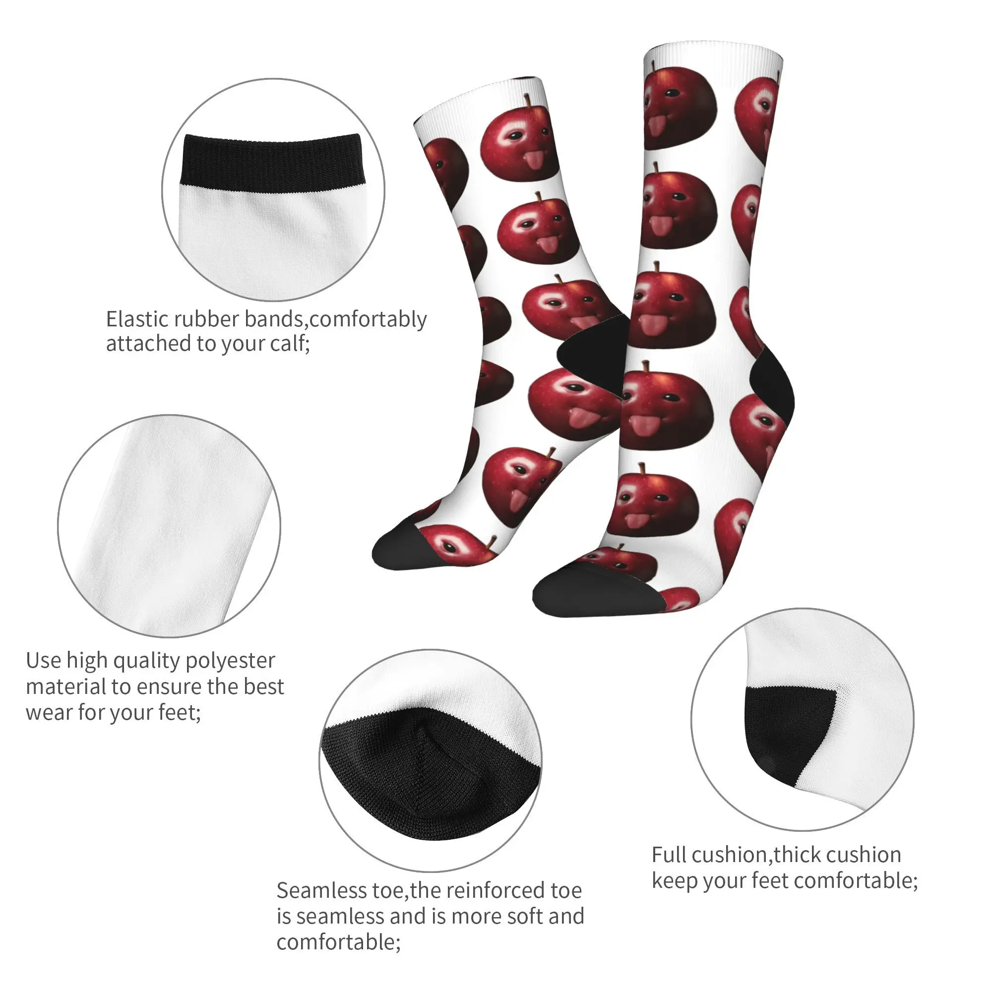 Women Men Socks Funny Silly AI Apple Gen Z Meme BrainRot Humor Tongue Out  Stockings Anti Skid Graphic Running Sports Socks