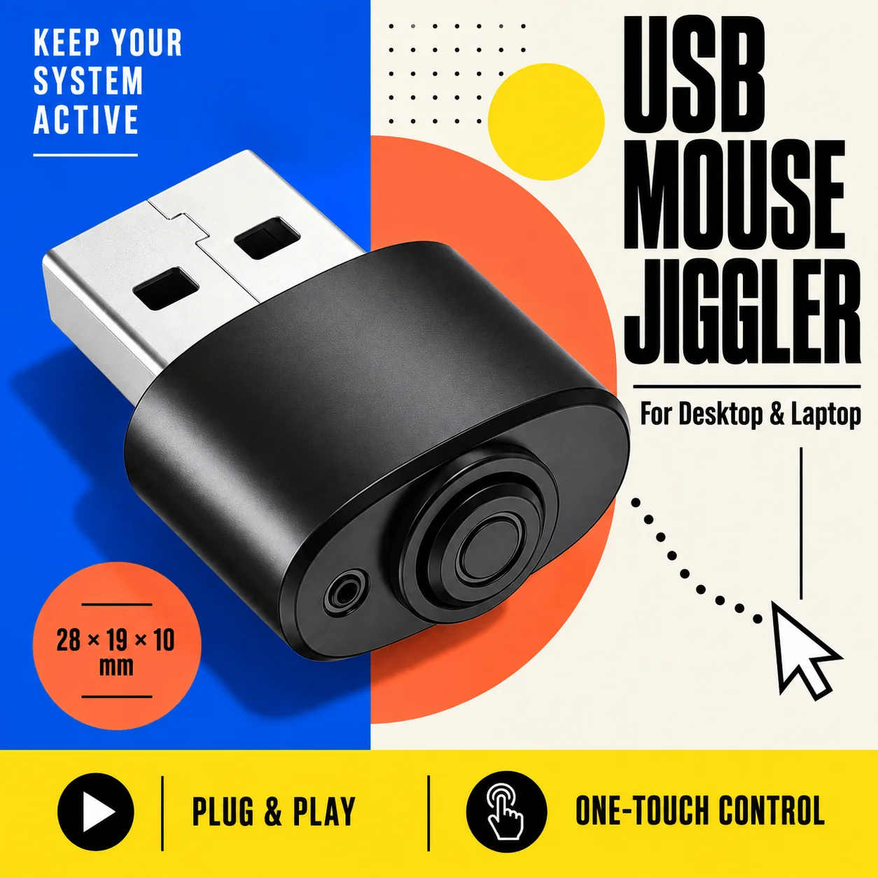 USB C Mouse Jiggler with Switch Button Undetectable Automatic Mouse Shaker 3 Jiggle Modes Driver-Free Plug & Play PC Accessories