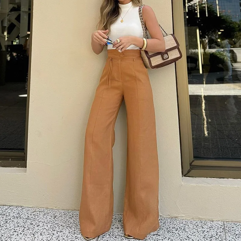 2024 Autumn New Women's Fashion Commuting Style Solid Color High Waist Pants