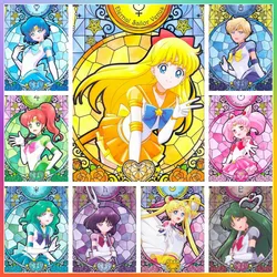 Sailor Moon witraż dziewczyna diamentowe malowanie ściegiem krzyżykowym mozaika haft 5D DIY obrazy artystyczne drukowana dekoracja łazienki