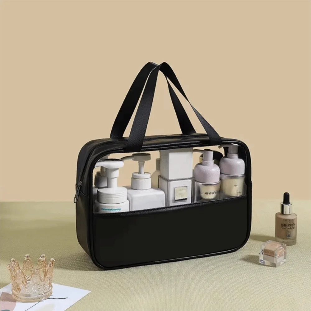 Tas Kosmetik Transparan dengan Pegangan dan Penutup Ritsleting untuk Wanita, Tas Perlengkapan Mandi Tahan Air Kapasitas Besar, Organizer Produk Perawatan Kulit